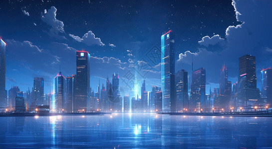 月光下时尚梦幻的现代都市建筑背景图片