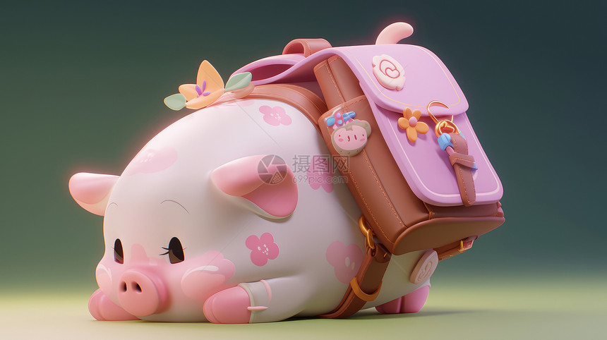 立体可爱的粉色小花猪背着包图片