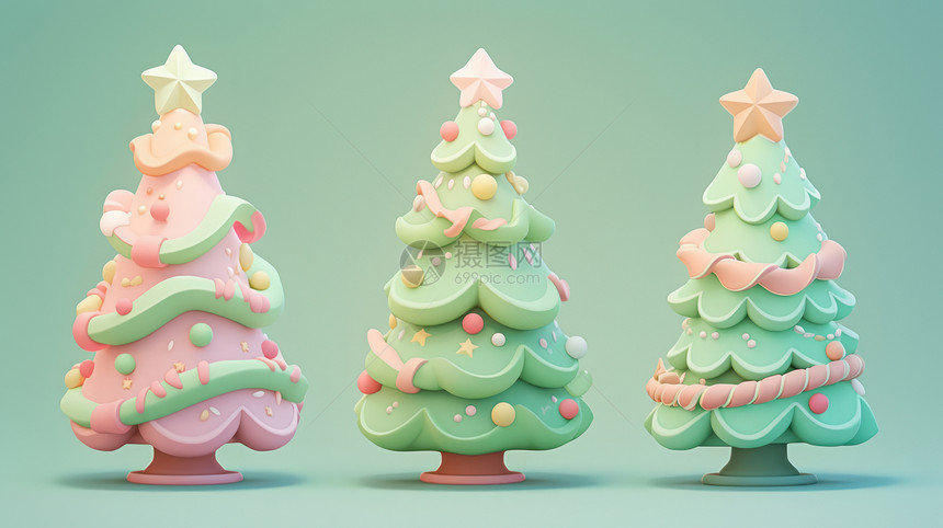 树顶上有小星星的可爱卡通圣诞树图片
