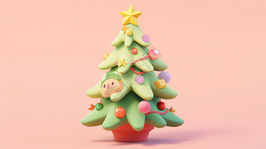 黏土玩具黏土风立体可爱的卡通圣诞树插画