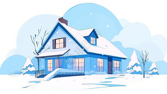 蓝色调简约的卡通小房子背景图片