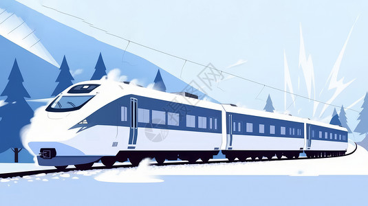 冬天雪后正在行驶的卡通高铁背景图片