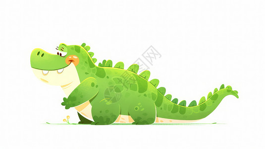 一只绿色可爱的卡通鳄鱼背景图片