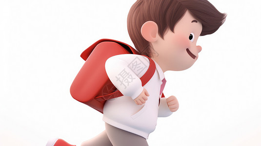 背着红色书包奔跑上学的立体卡通男孩图片