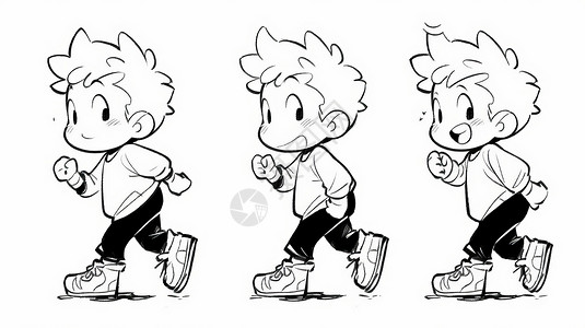 奔跑的可爱的卡通小男孩三个动作图片