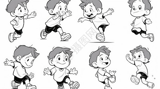 各种动作可爱的卡通小男孩背景图片