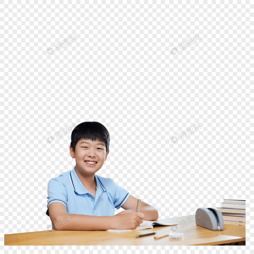 写作业的男孩微笑形象图片