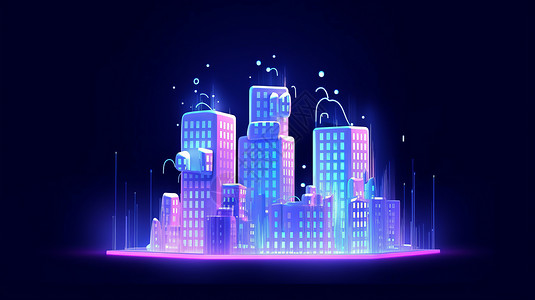 炫彩发光的卡通城市建筑背景图片