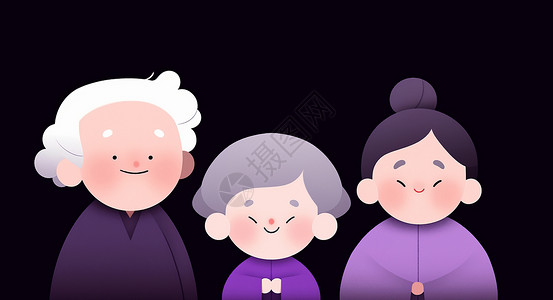 穿着紫色衣服可爱的卡通一家人背景图片