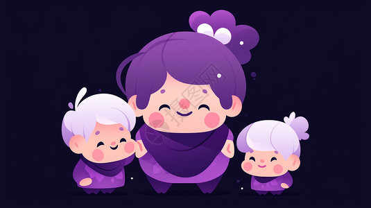 可爱老奶奶紫色调可爱的扁平风卡通人物插画