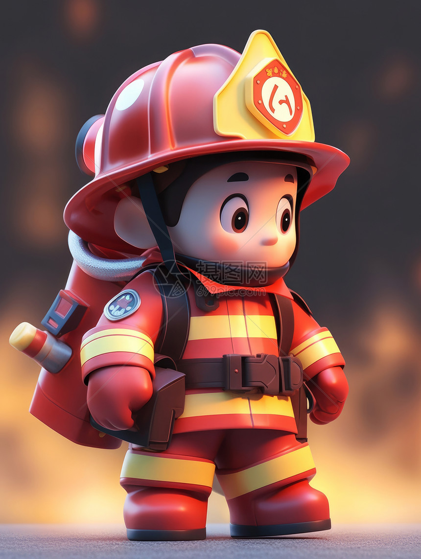 背着灭火器的立体可爱卡通消防员图片