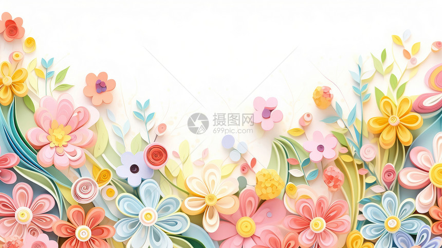 可爱的花朵背景衍纸风图片