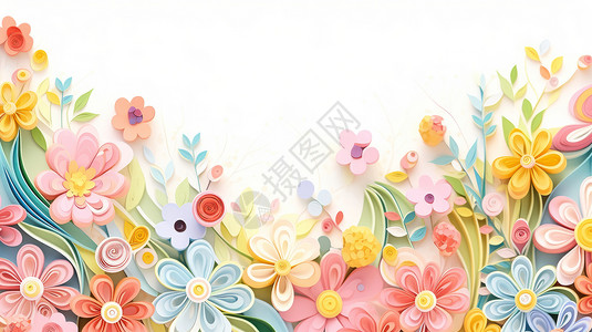 可爱的花朵背景衍纸风背景图片
