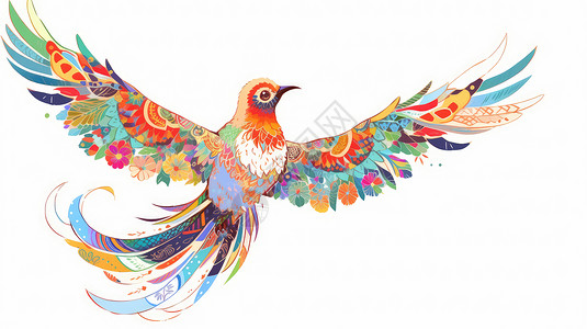 彩色花纹漂亮的卡通飞鸟背景图片
