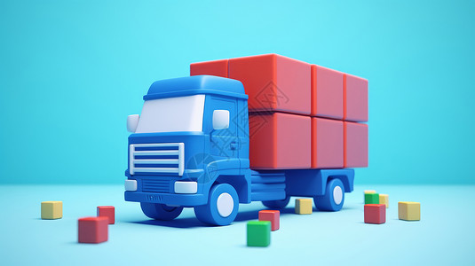 积木玩具立体可爱的卡通货车背景图片