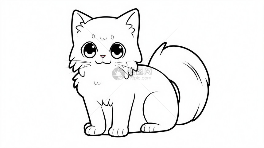 大眼睛简约可爱的卡通小白猫插画图片
