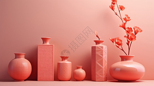 粉色主题漂亮的立体卡通花瓶背景图片