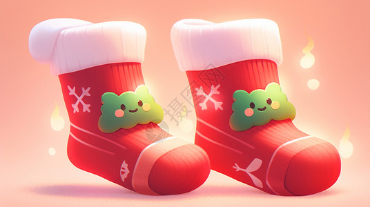 红色袜子素材圣诞节可爱的卡通毛线袜插画