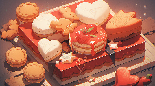 蛋糕打包盒各种形状美味的卡通蛋糕甜品插画
