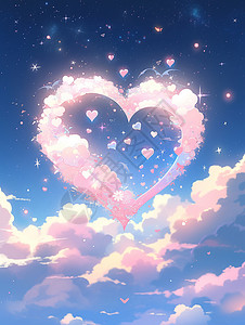 爱在感恩节飞在空中的粉色爱心卡通云朵插画