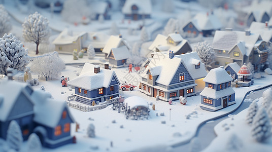 雪后温馨的卡通小镇图片