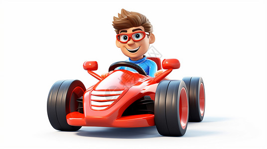 赛车卡通戴眼镜的立体卡通男人开赛车插画