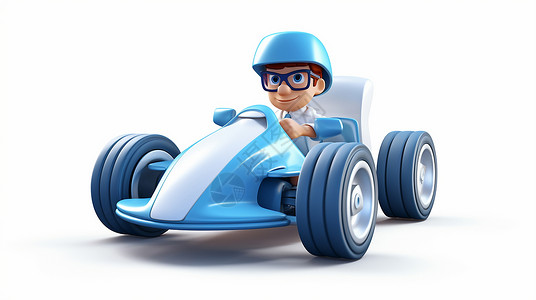 赛车卡通戴着蓝色头盔开赛车的卡通男人插画