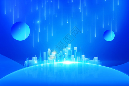 雨夜景大气蓝色科技商务背景设计图片