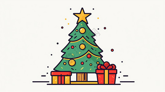 圣诞树下放着简约可爱的卡通礼物盒背景图片