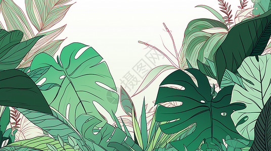 绿色叶子植物小清新卡通背景背景图片