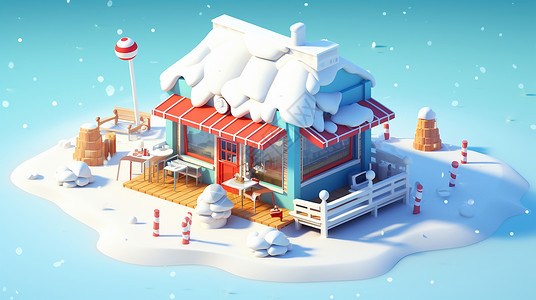 大雪中可爱的卡通商店背景图片