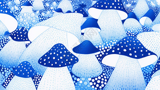 深蓝色小清新卡通蘑菇图片
