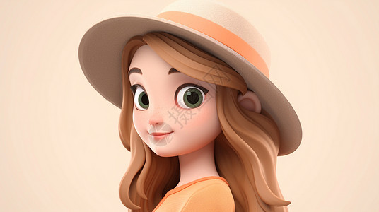 戴帽子的金色长发大眼睛卡通小女孩图片