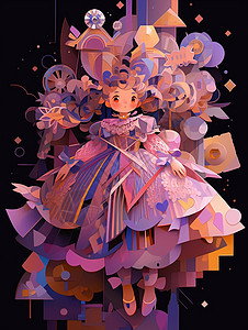 穿紫色华丽长裙的卡通小公主背景图片