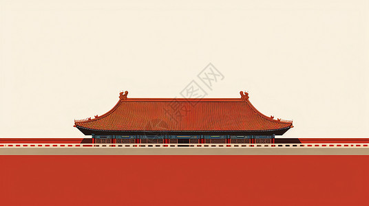简约喜庆的红墙古风卡通建筑背景图片