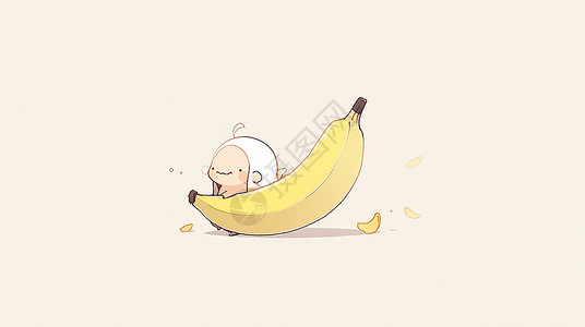 抱着大大香蕉的可爱卡通小动物背景图片