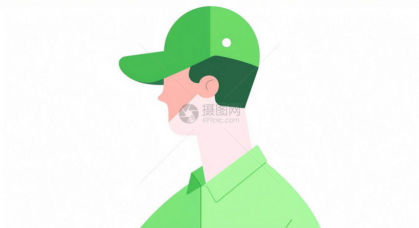 戴绿色棒球帽的简约时尚卡通男人图片