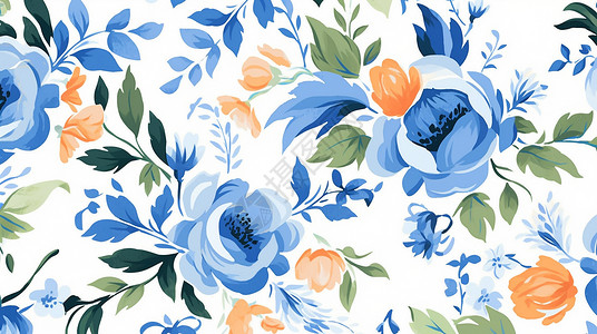 蓝色漂亮的卡通玫瑰花花朵背景背景图片