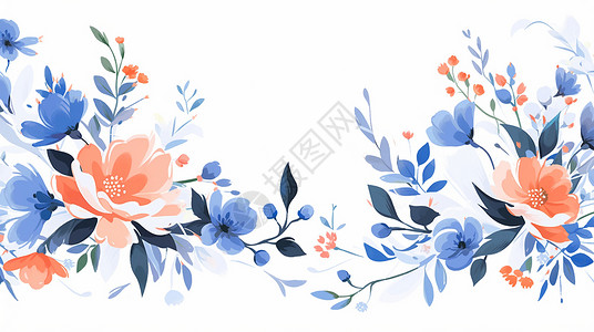 白色背景上对称的两个卡通花朵图案背景图片