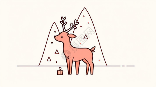 站在圣诞树旁可爱的卡通小驯鹿背景图片