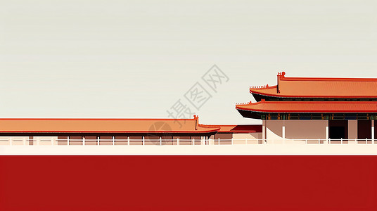 复古红墙黄瓦古风卡通建筑背景图片