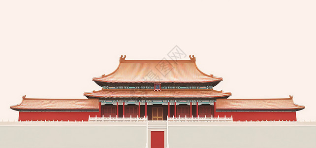 黄瓦红墙复古大气的古风卡通建筑背景图片