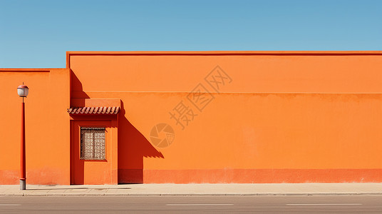 简约唯美的橙色建筑与蓝色天空背景图片