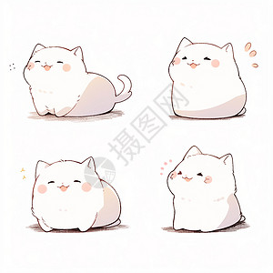 红脸蛋可爱的卡通胖白猫多个表情与动作背景图片