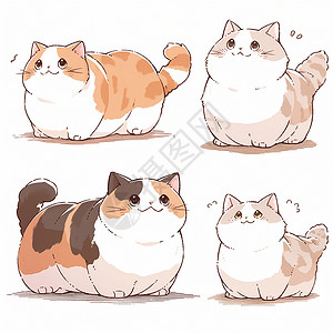 多只肥胖萌萌的可爱卡通小花猫背景图片