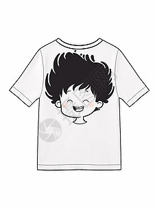 儿童T恤T恤上有个开心笑的卡通小男孩头像简笔画插画
