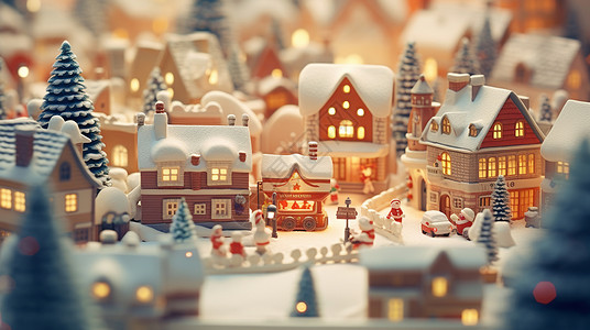 圣诞节温馨喜庆被雪覆盖的卡通小房子们高清图片