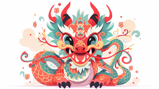 中国龙年春节开心笑可爱的卡通红色龙插画