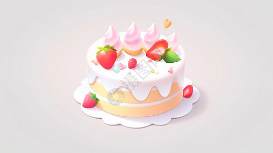 圆形美味的草莓卡通蛋糕高清图片