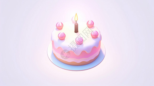 点燃一根蜡烛的圆形的卡通蛋糕背景图片